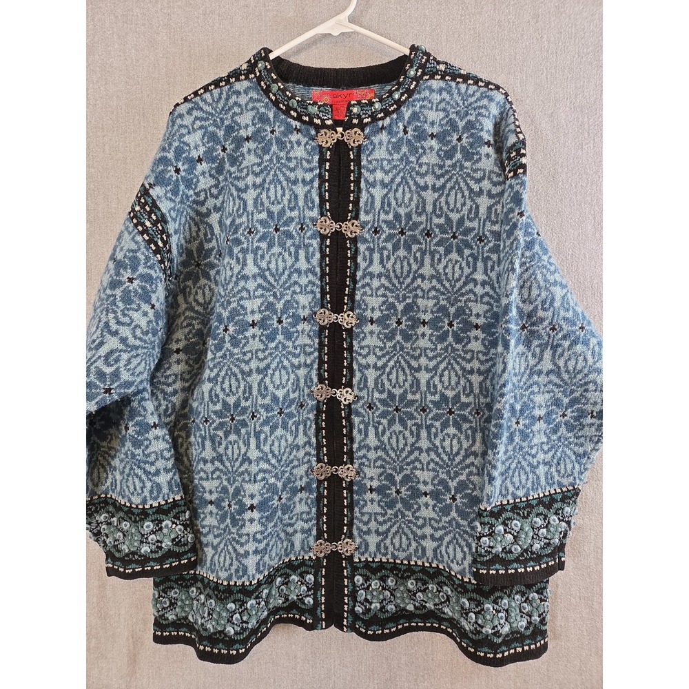 SKYR Vintage Shetland Wool Sweater Cardigan 2X Fair Isle Nordic Metal Clasps